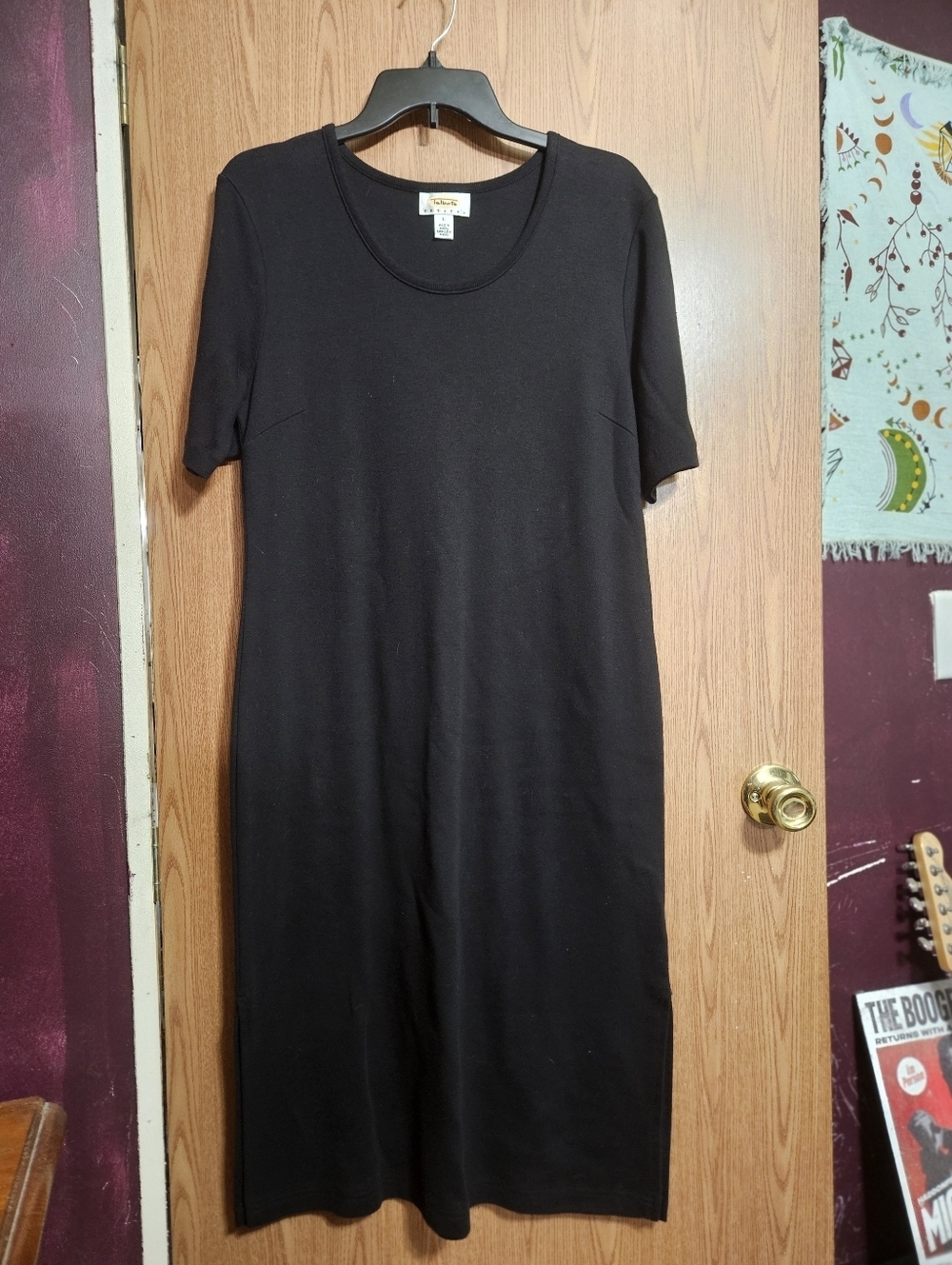 Talbots Black Midi Tee Shirt Dress Casual Vacation Size Petite Large